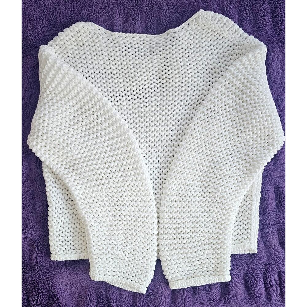 Vince Imported Organic Cotton Sweater White Cropped Open Knit Sz XS, New - Picture 7 of 7